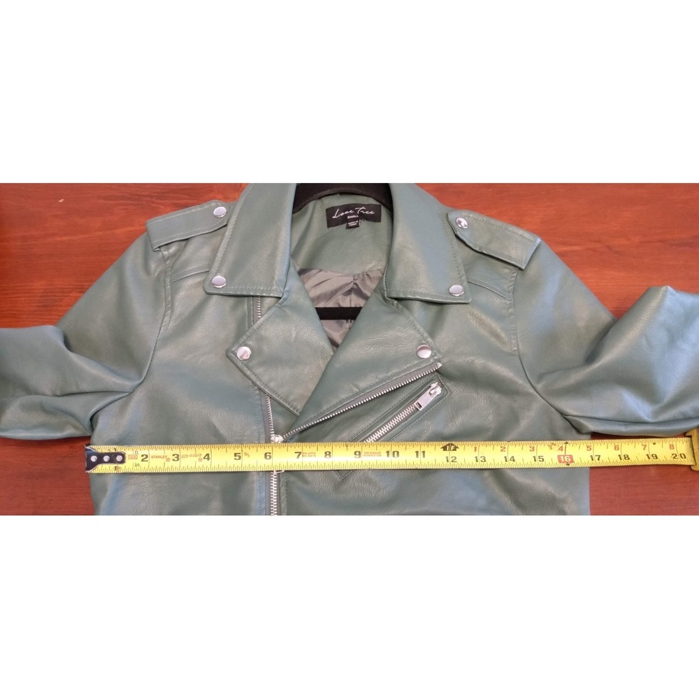 GREEN Love Tree FAUX LEATHER Cropped Motorcycle Jacket S Urbancore Alt BikerChic - Picture 5 of 10